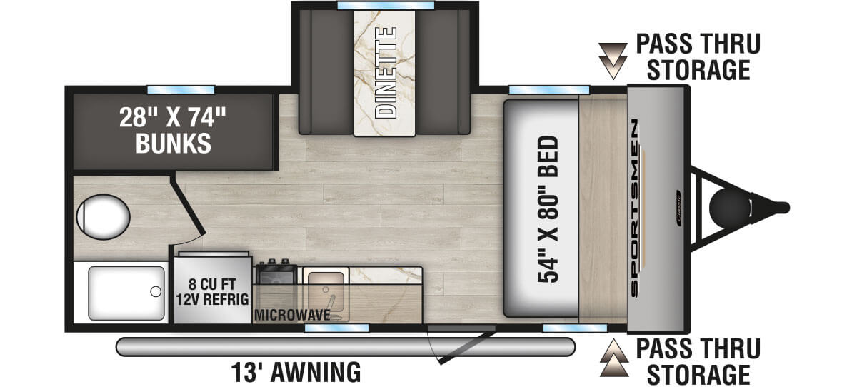 2025 KZ RV Sportsmen Classic 181BH Travel Trailer Floorplan
