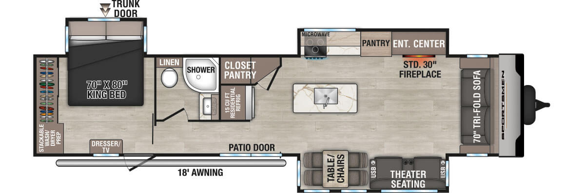 2025 KZ RV Sportsmen Destination 363FL Travel Trailer Floorplan