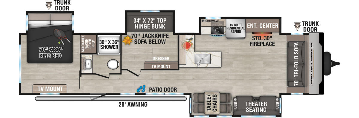 2025 KZ RV Sportsmen Destination 374BH Travel Trailer Floorplan