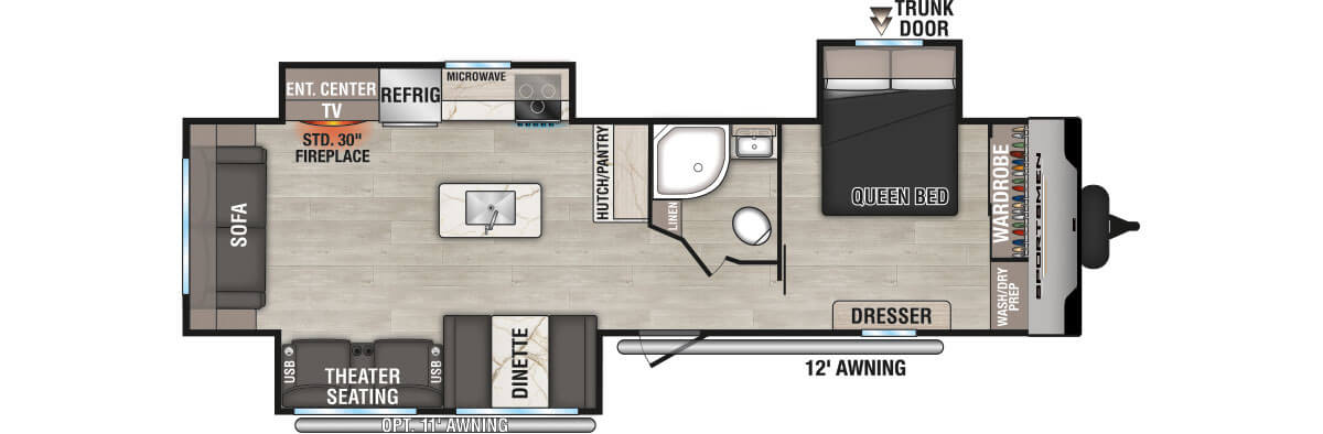 2025 KZ RV Sportsmen SE 303QBSE Travel Trailer Floorplan