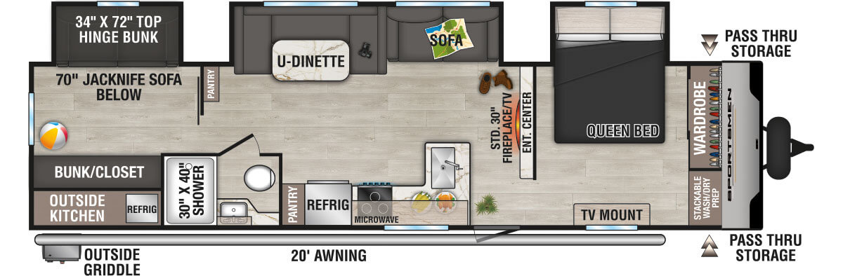 2025 KZ RV Sportsmen SE 333BHKSE Travel Trailer Floorplan
