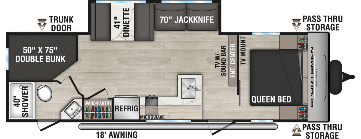 2025 KZ RV Sportsmen Select 261BHSL Travel Trailer Floorplan