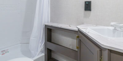 2025 KZ RV Sportsmen Select 221RKSL Travel Trailer Bathroom Vanity, Shower and Toilet