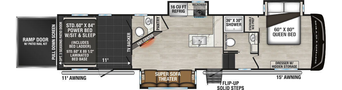 2025 KZ RV Sportster X 3411X Fifth Wheel Toy Hauler Floorplan