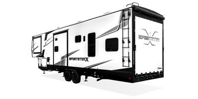 2025 KZ RV Sportster X 3411X Fifth Wheel Toy Hauler Exterior Rear 3-4 Off Door Side