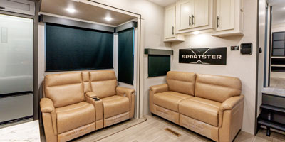 2025 KZ RV Sportster X 3914X Fifth Wheel Toy Hauler Living Room