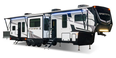 2025 KZ RV Sportster X 3915X Fifth Wheel Toy Hauler Exterior Front 3-4 Door Side