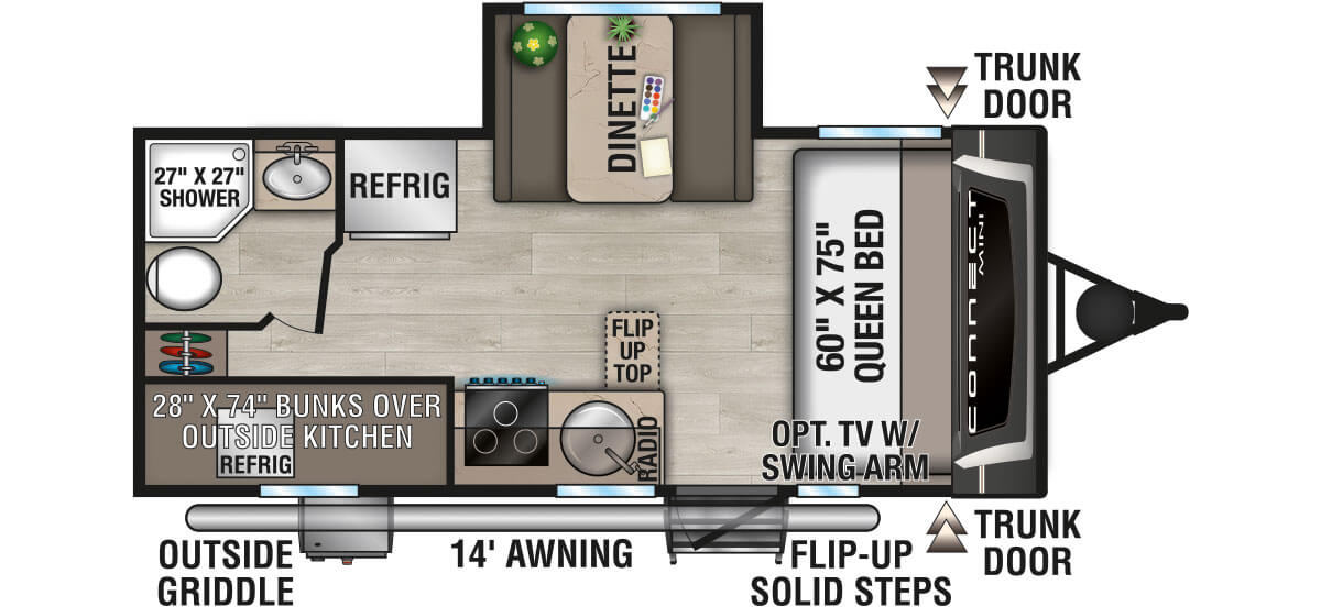 2026 KZ RV Connect Mini CM191BHK Travel Trailer Floorplan