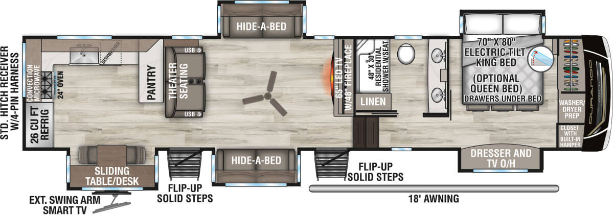 2026 KZ RV Durango Gold G391RKF Fifth Wheel Floorplan