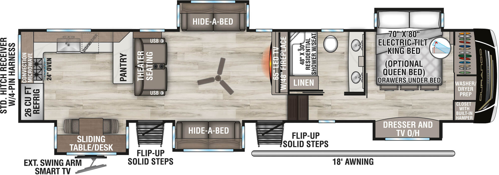 2026 KZ RV Durango Gold G391RKF Fifth Wheel Floorplan