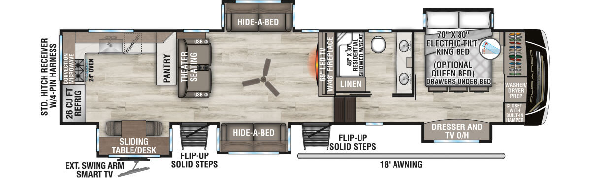 2026 KZ RV Durango Gold G391RKF Fifth Wheel Floorplan