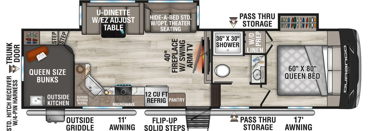 2026 KZ RV Durango HT D286BHD Fifth Wheel Floorplan
