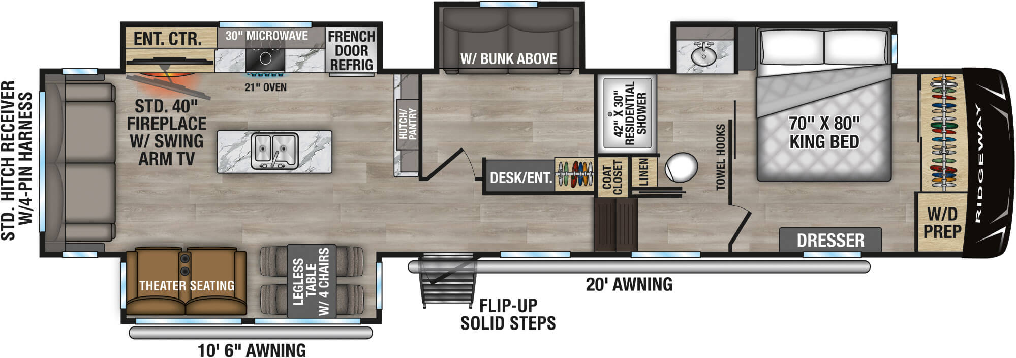 2026 KZ RV Ridgeway 36MB Fifth Wheel Floorplan