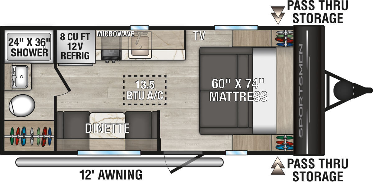2026 KZ RV Sportsmen Classic 170MB Travel Trailer Floorplan