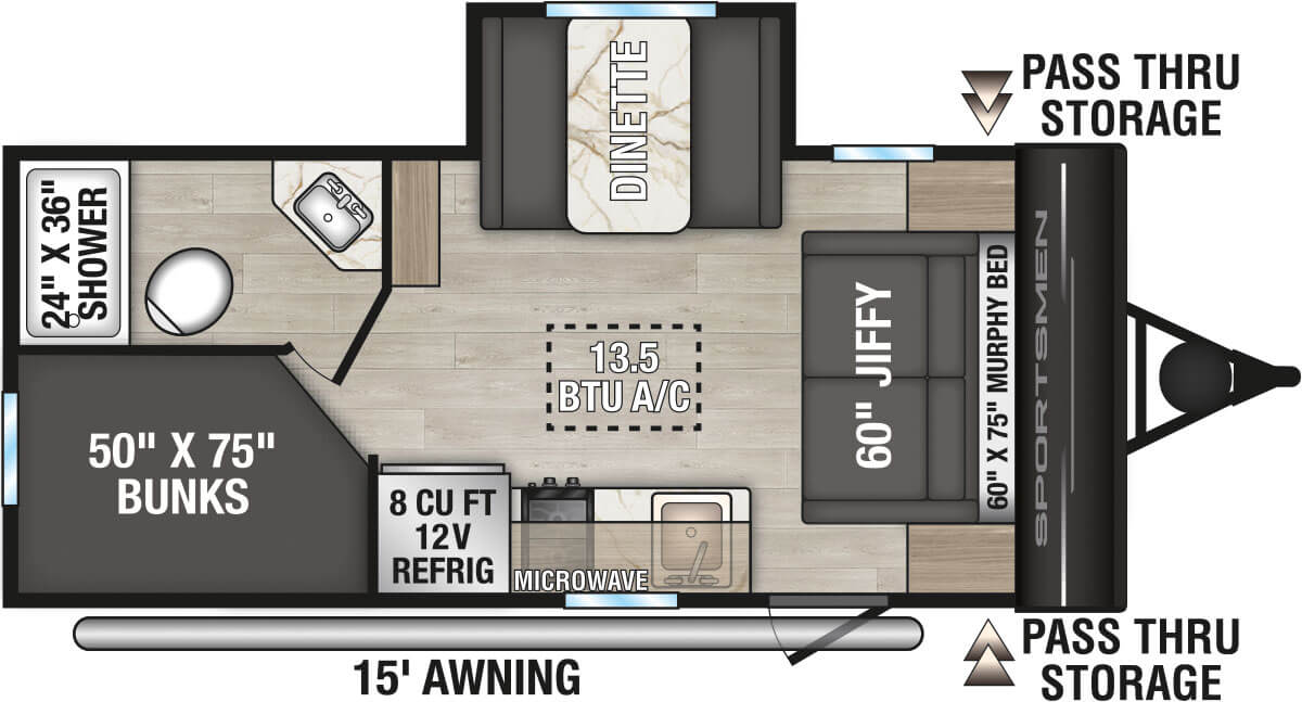 2026 KZ RV Sportsmen Classic 171BH Travel Trailer Floorplan