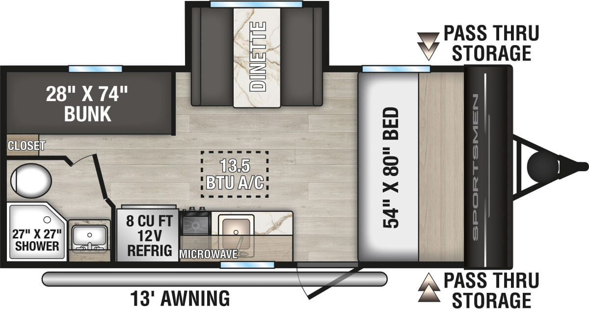 2026 KZ RV Sportsmen Classic 181BH Travel Trailer Floorplan