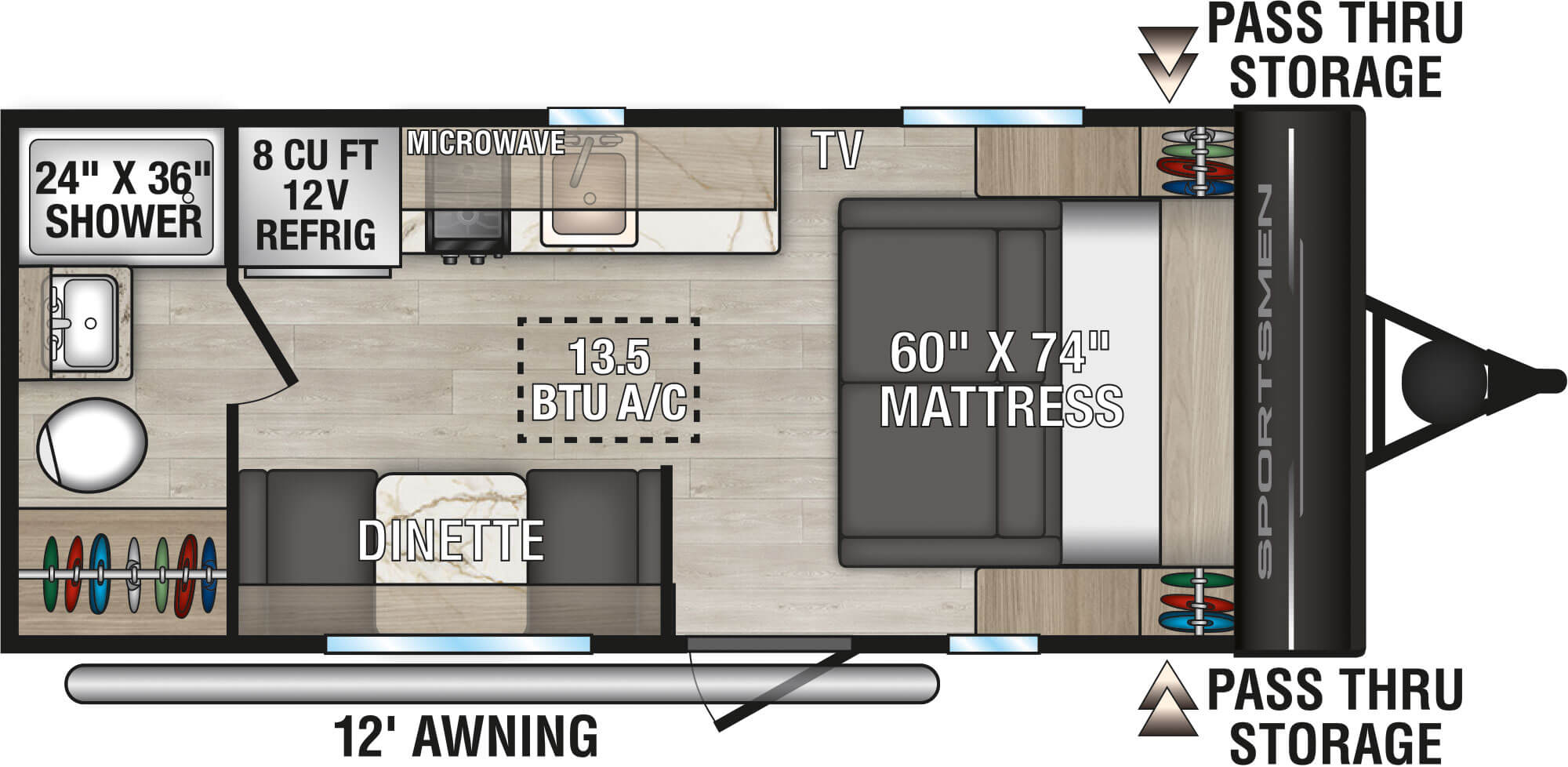 2026 KZ RV Sportsmen Classic 170MB Travel Trailer Floorplan