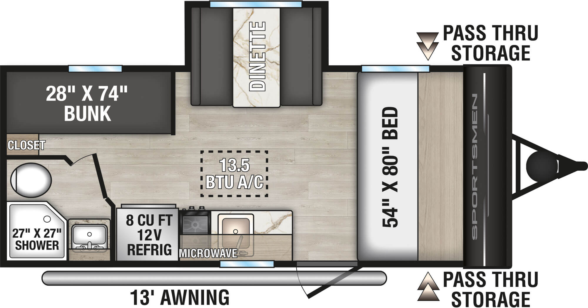 2026 KZ RV Sportsmen Classic 181BH Travel Trailer Floorplan