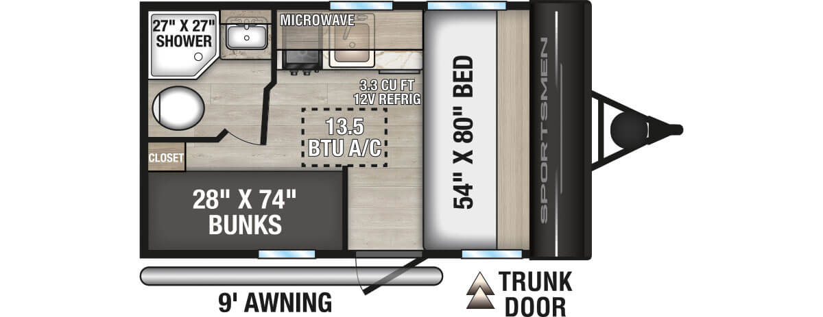 2026 KZ RV Sportsmen Classic 130BH Travel Trailer Floorplan