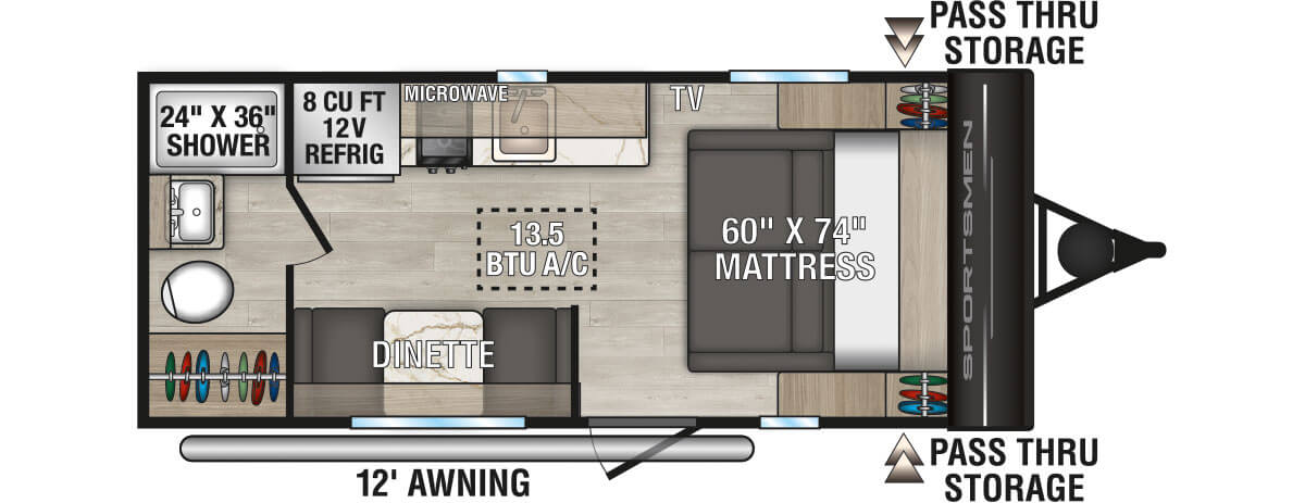 2026 KZ RV Sportsmen Classic 170MB Travel Trailer Floorplan