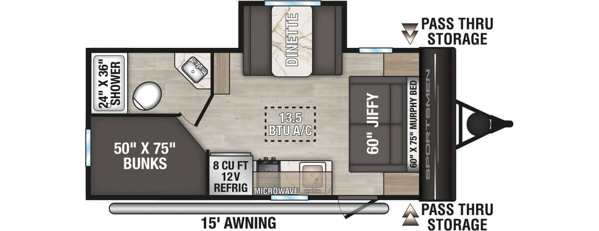 2026 KZ RV Sportsmen Classic 171BH Travel Trailer Floorplan