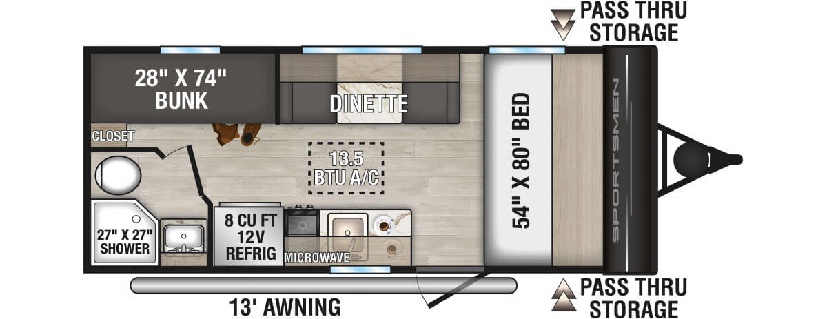 2026 KZ RV Sportsmen Classic 180BH Travel Trailer Floorplan