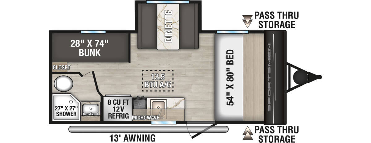 2026 KZ RV Sportsmen Classic 181BH Travel Trailer Floorplan