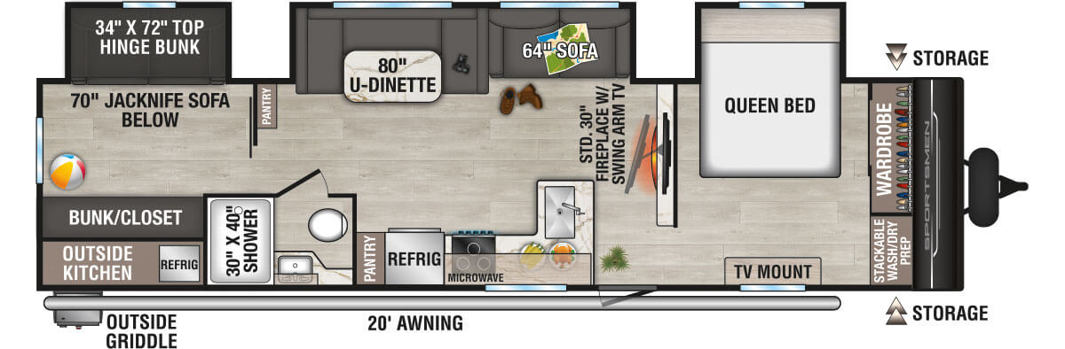 2026 KZ RV Sportsmen SE 333BHKSE Travel Trailer Floorplan
