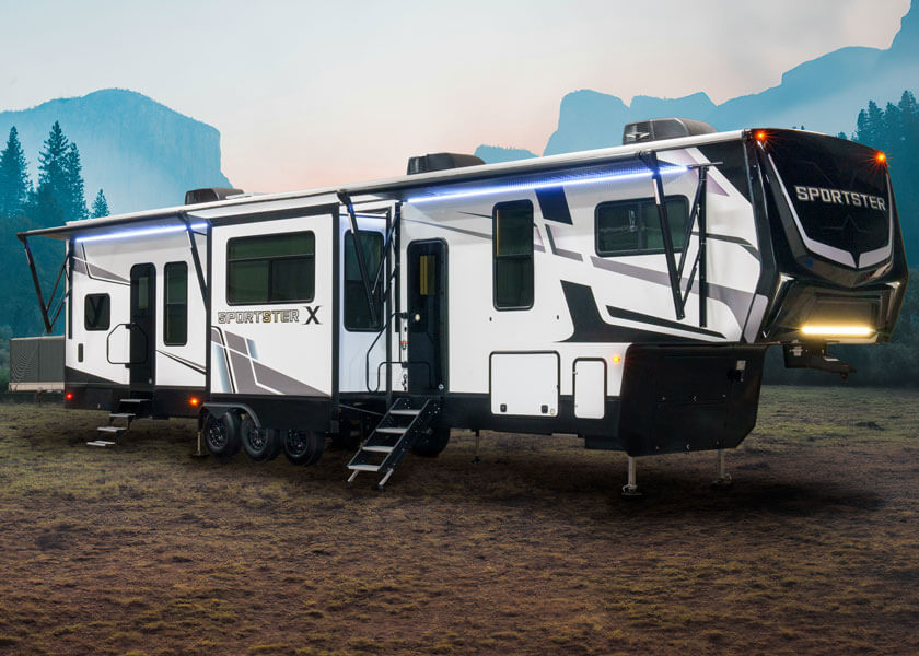 2025 KZ RV Sportster X 3915X Fifth Wheel Toy Hauler Exterior Quad Step 2nd Entry