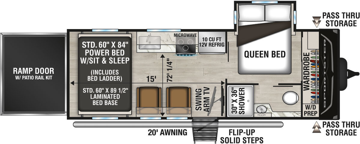 2026 KZ RV Sportster X 22X Travel Trailer Toy Hauler Floorplan