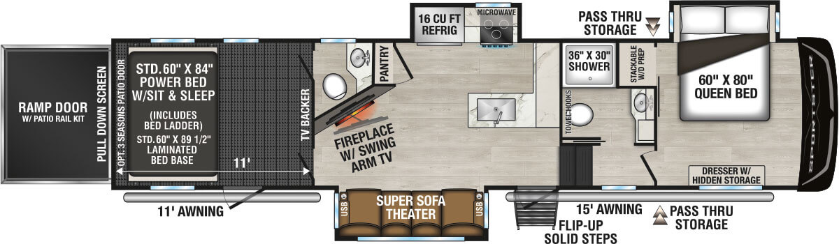 2026 KZ RV Sportster X 3411X Fifth Wheel Toy Hauler Floorplan