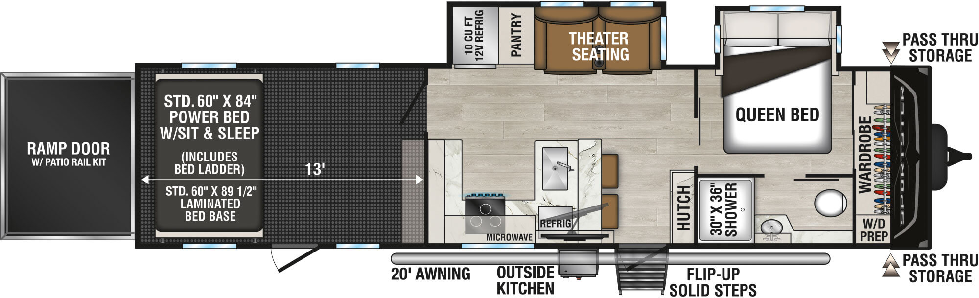 2026 KZ RV Sportster X 33X Travel Trailer Toy Hauler Floorplan