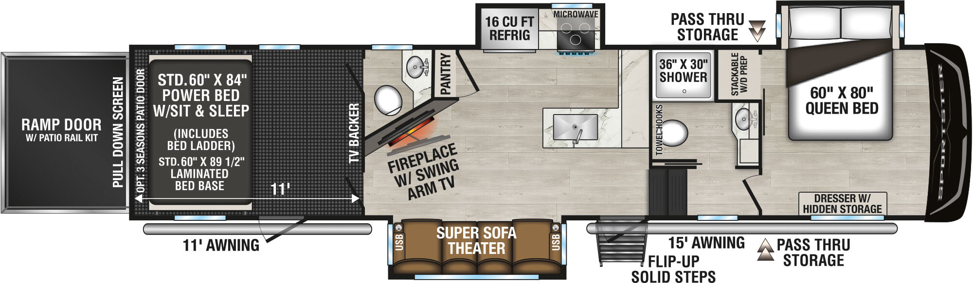2026 KZ RV Sportster X 3411X Fifth Wheel Toy Hauler Floorplan