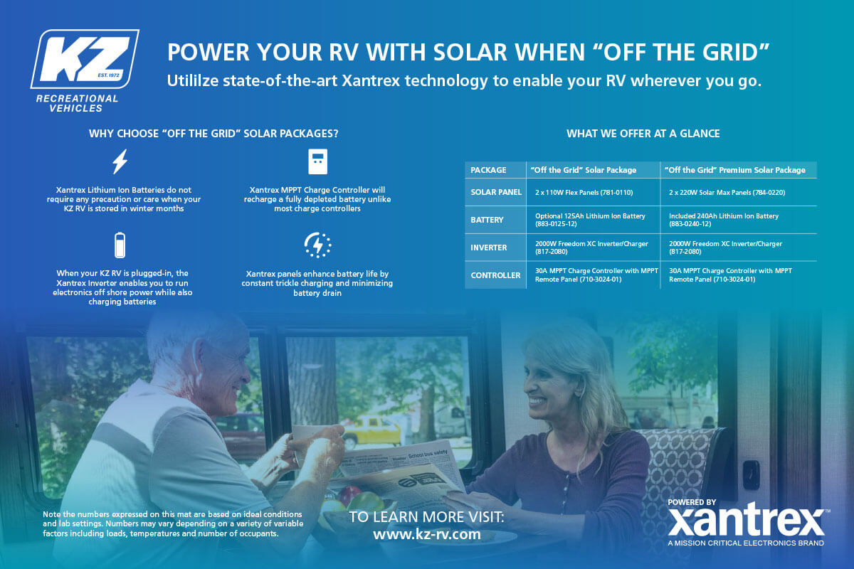 KZ RV Durango and Venom Xantrex Off the Grid Solar Packages Flyer