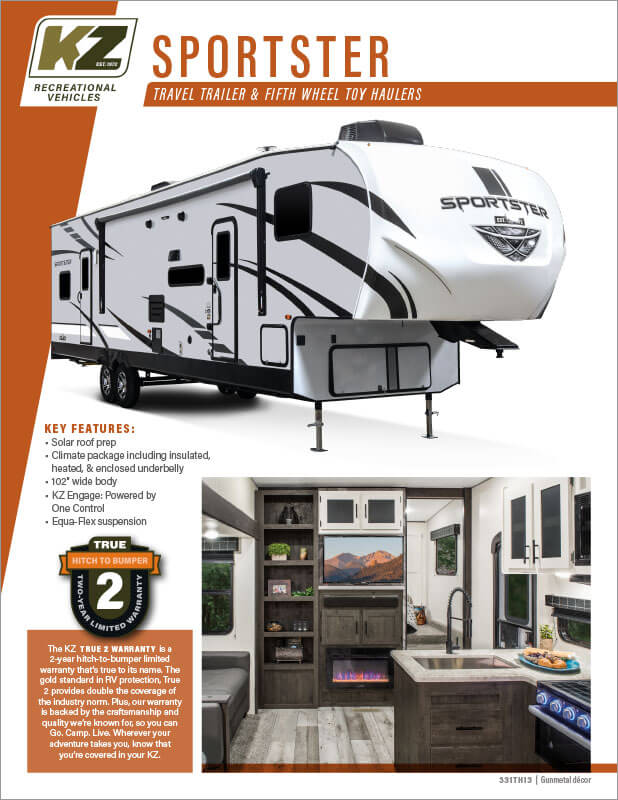 2023 KZ RV Sportster Travel Trailer and Fifth Wheel Toy Haulers Brochure