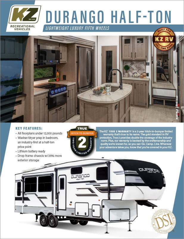 2024 KZ RV Durango Half-Ton Lightweight Luxury Fifth Wheels Floorplan Brochure