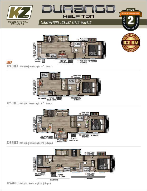 2024 KZ RV Durango Half-Ton Lightweight Luxury Fifth Wheels Floorplan Flyer
