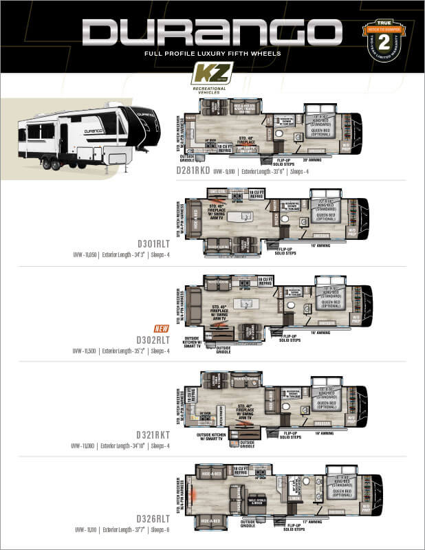 2026 KZ RV Durango Full Profile Luxury Fifth Wheels Flyer