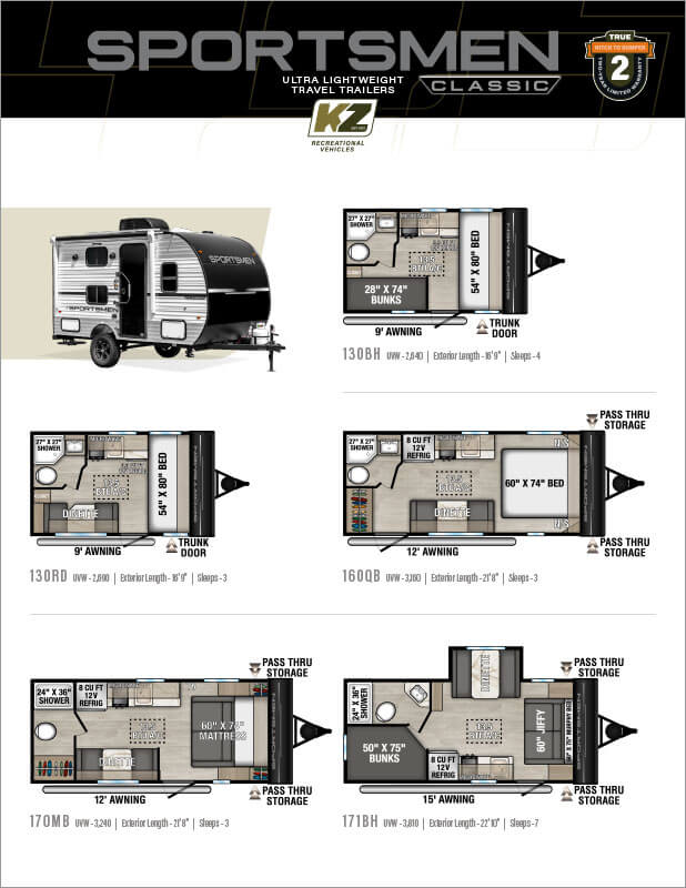 2026 KZ RV Sportsmen Classic Ultra Lightweight Travel Trailers Flyer