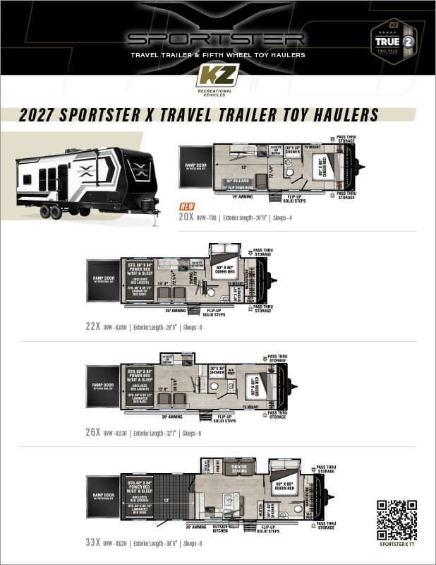 2027 KZ RV Sportster X Travel Trailer and Fifth Wheel Toy Haulers Flyer