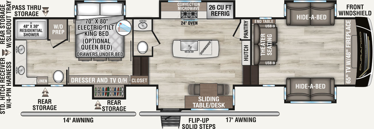 2026 KZ RV Durango Gold G388FLS Fifth Wheel Floorplan