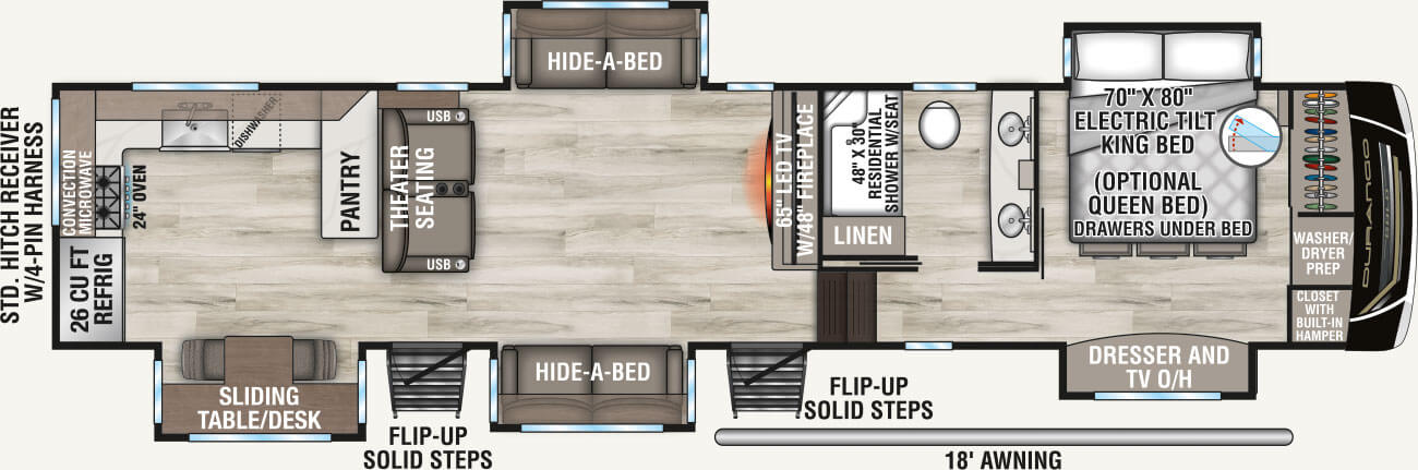 2026 KZ RV Durango Gold G391RKF Fifth Wheel Floorplan