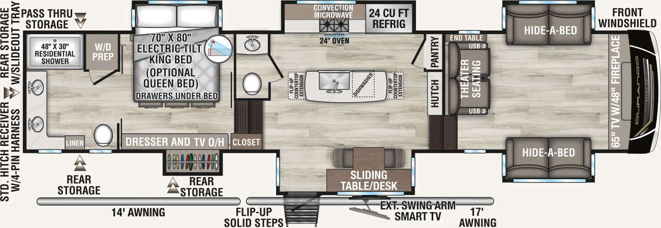 2027 KZ RV Durango Gold G388FLS Fifth Wheel Floorplan