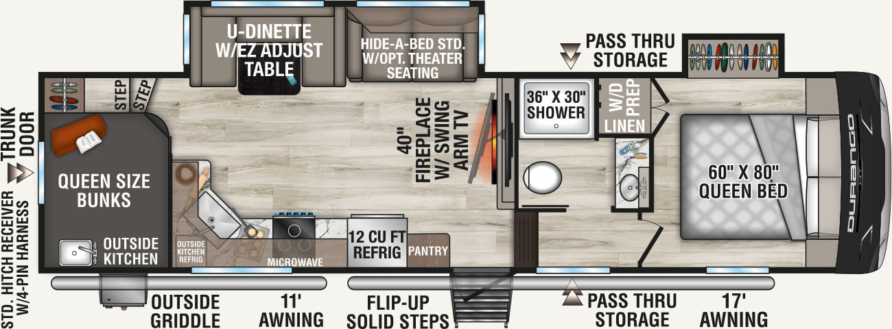 2026 KZ RV Durango HT D286BHD Fifth Wheel Floorplan