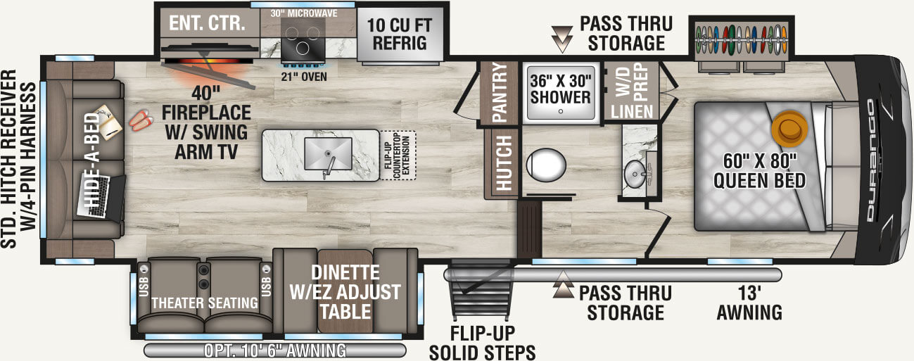 2027 KZ RV Durango HT D283RLT Fifth Wheel Floorplan