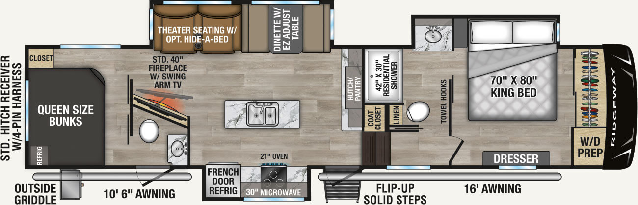 2026 KZ RV Ridgeway 35BH Fifth Wheel Floorplan