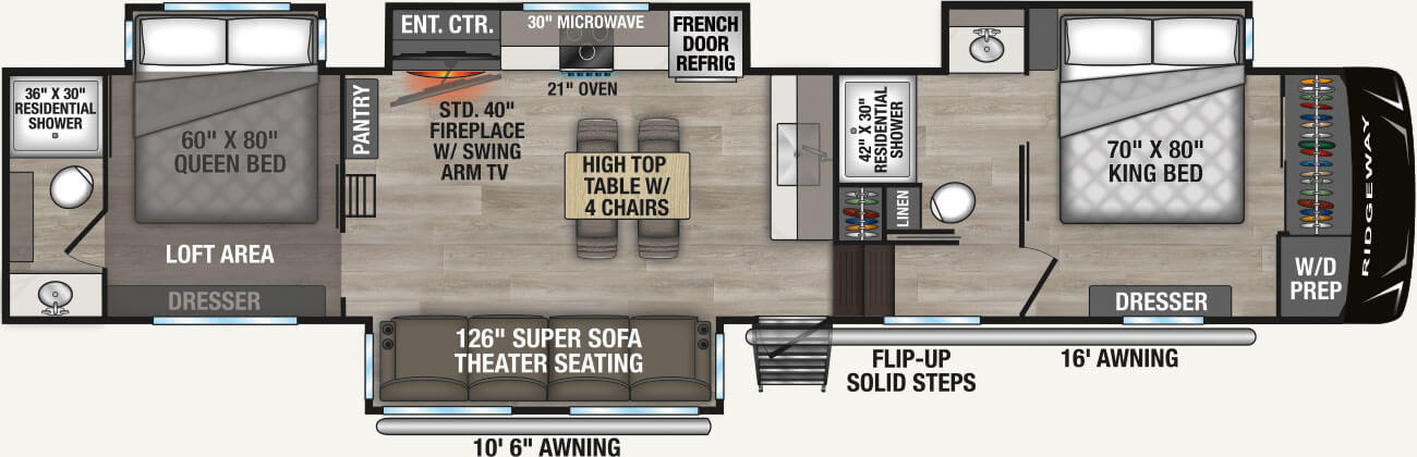 2027 KZ RV Ridgeway 38TBL Fifth Wheel Floorplan