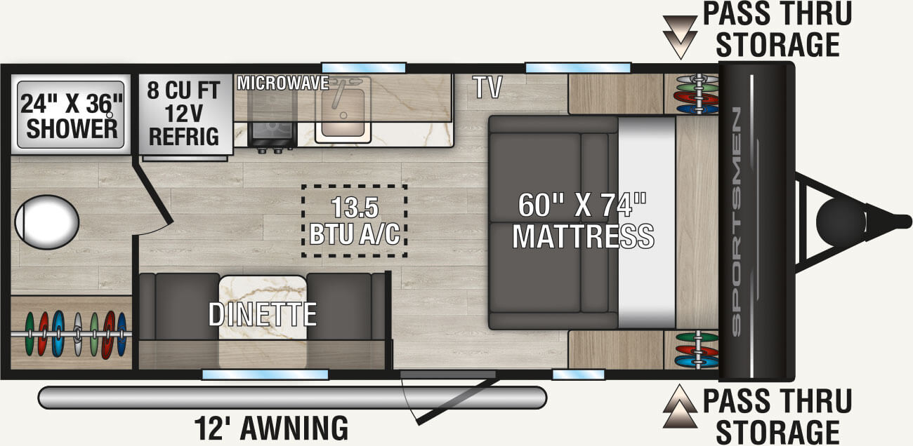 2026 KZ RV Sportsmen Classic 170MB Travel Trailer Floorplan