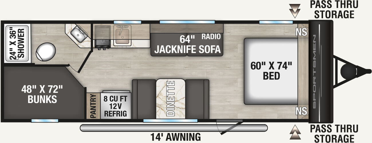 2026 KZ RV Sportsmen Classic 240BH Travel Trailer Floorplan