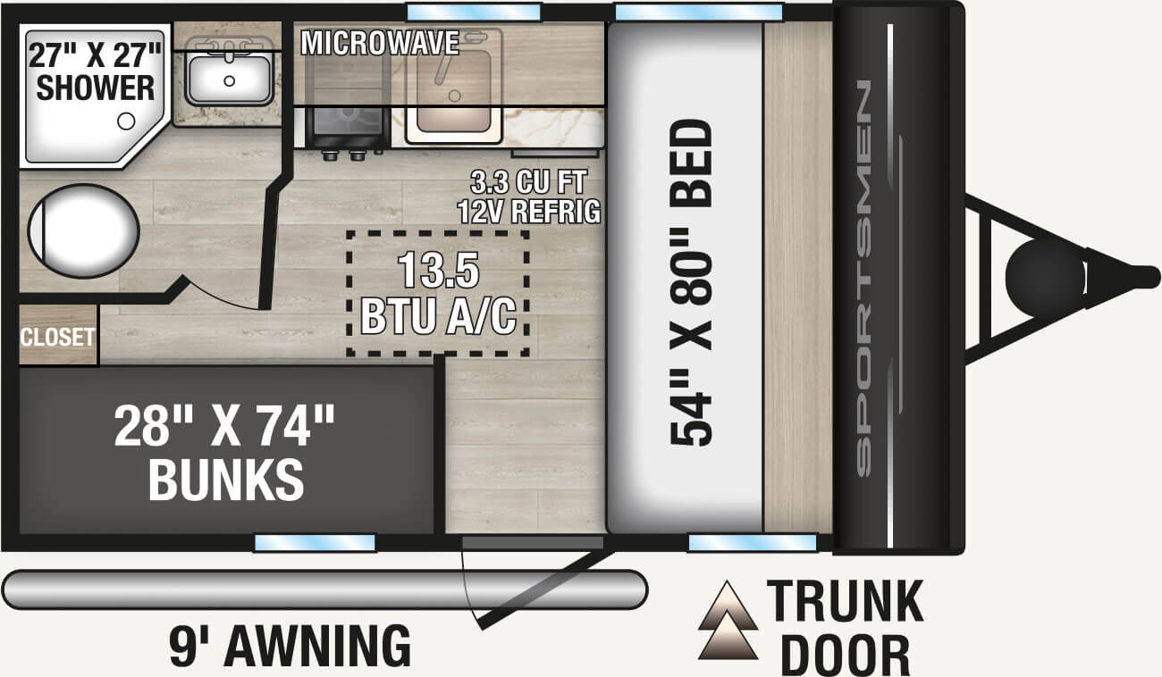 2027 KZ RV Sportsmen Classic 130BH Travel Trailer Floorplan